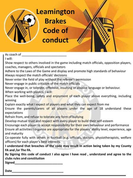 Leamington Brakes Code of conduct