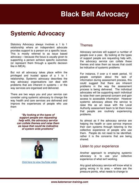 Black Belt Advocacy , Systemic Advocacy Themes
