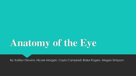 Anatomy of the Eye By: Kaitlyn Stevens, Nicole Morgan, Cayla Campbell, Blake Rogers, Megan Simpson.