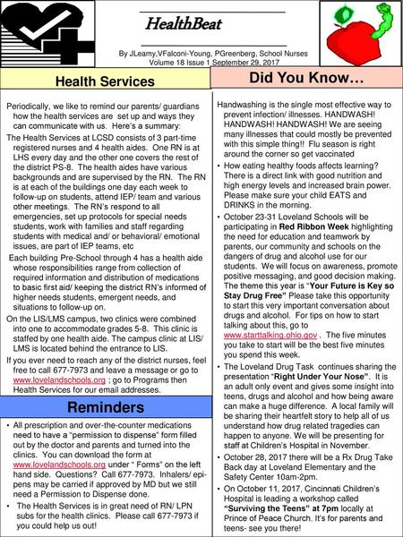 HealthBeat Did You Know… Reminders Health Services