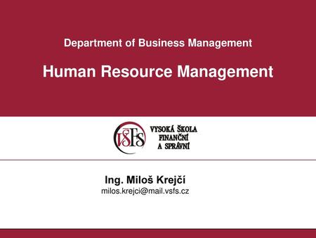 Department of Business Management Human Resource Management