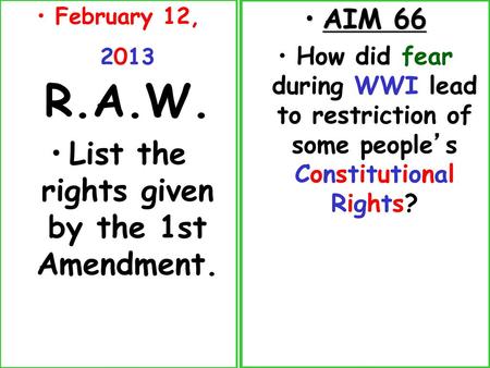 List the rights given by the 1st Amendment.
