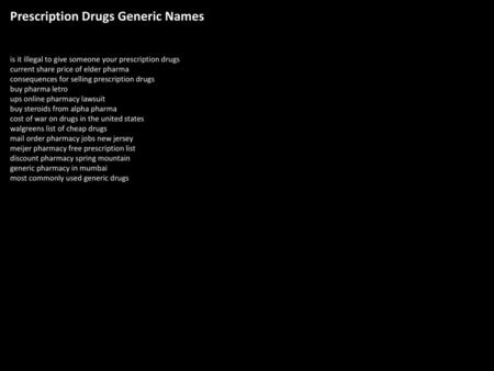 Prescription Drugs Generic Names