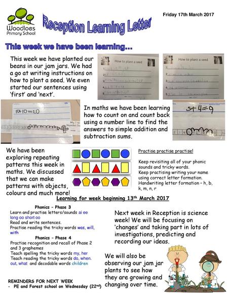 Reception Learning Letter Learning for week beginning 13th March 2017