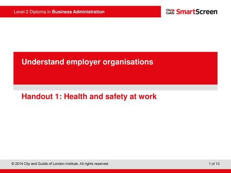 Handout 1: Health and safety at work