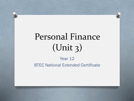 Personal Finance (Unit 3)