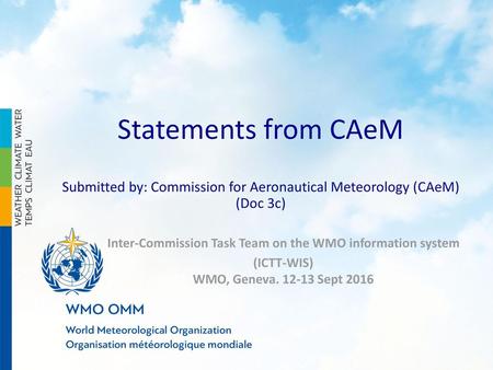 Statements from CAeM Submitted by: Commission for Aeronautical Meteorology (CAeM) (Doc 3c) Inter-Commission Task Team on the WMO information system (ICTT-WIS)