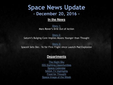 Space News Update - December 20, In the News Departments