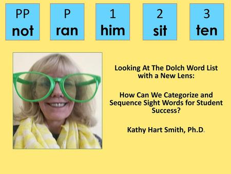 PP not P ran 1 him 2 sit 3 ten Looking At The Dolch Word List with a New Lens: How Can We Categorize and Sequence Sight Words for Student Success? Kathy.