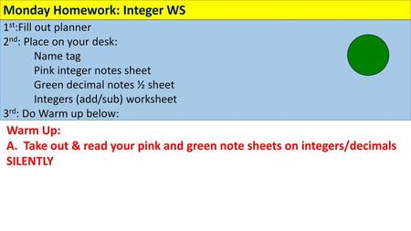 Monday Homework: Integer WS