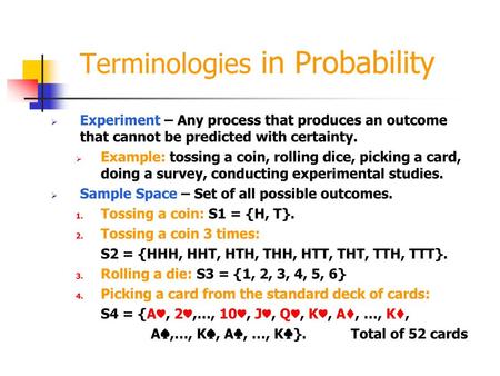 Terminologies in Probability