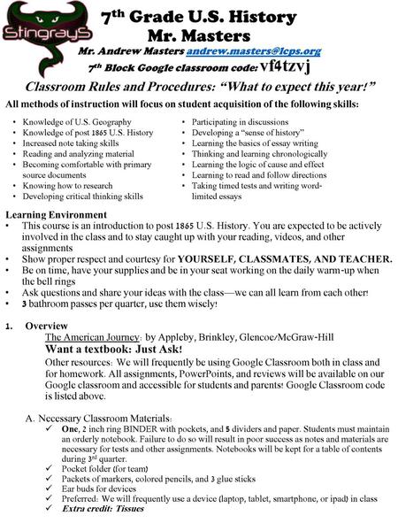 Classroom Rules and Procedures: “What to expect this year!”