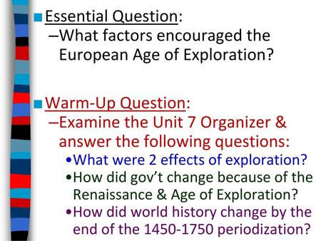 What factors encouraged the European Age of Exploration?