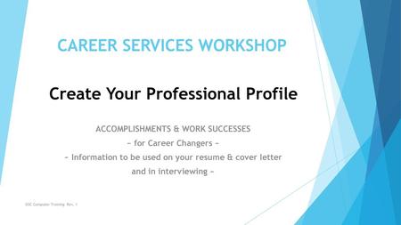 Career Services Workshop create Your Professional Profile