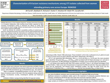 Characterization of B-lactam resistance mechanisms among UTI isolates collected from women attending primary care across Europe- RGNOSIS P-0730 26th ECCMID.
