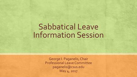 Sabbatical Leave Information Session