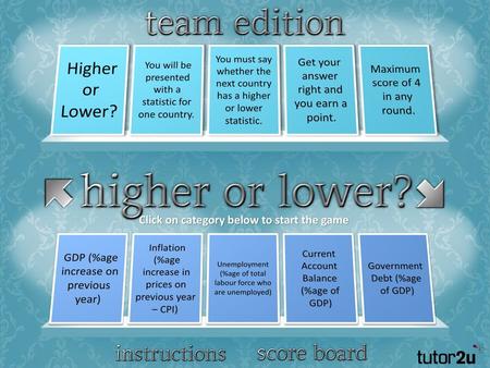 Higher or Lower? Get your answer right and you earn a point.