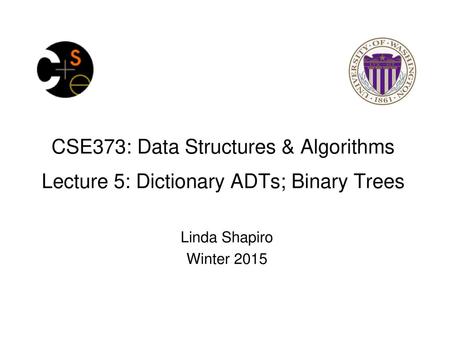 CSE373: Data Structures & Algorithms Lecture 5: Dictionary ADTs; Binary Trees Linda Shapiro Winter 2015.