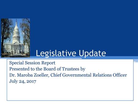 Legislative Update Special Session Report