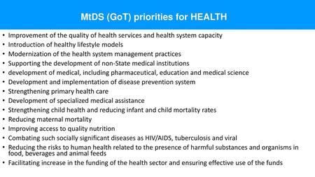 MtDS (GoT) priorities for HEALTH