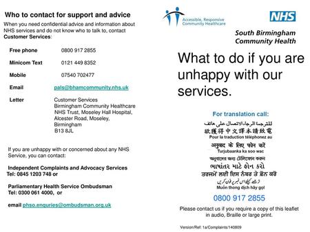 Who to contact for support and advice