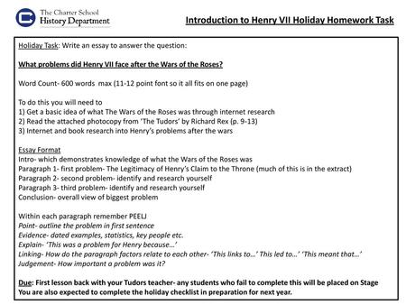 Introduction to Henry VII Holiday Homework Task