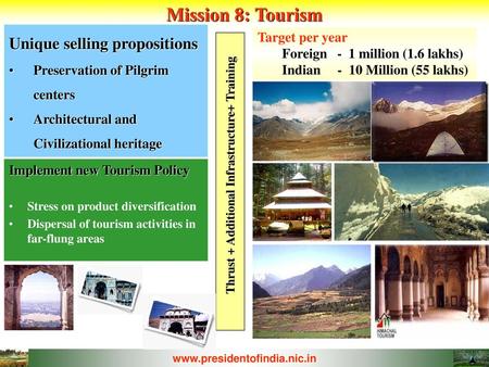 Mission 8: Tourism Unique selling propositions Target per year