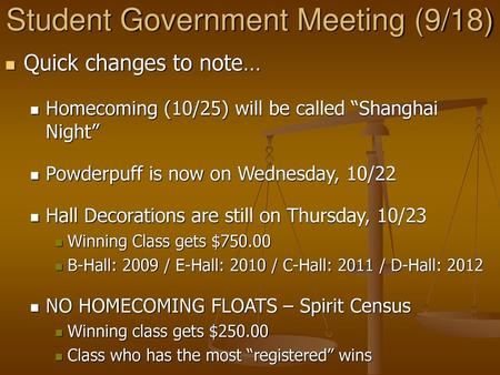 Student Government Meeting (9/18)