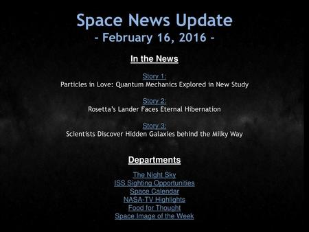 Space News Update - February 16, In the News Departments