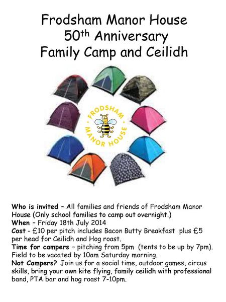 Frodsham Manor House 50th Anniversary Family Camp and Ceilidh