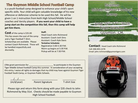 The Guymon Middle School Football Camp