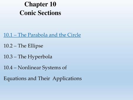 Chapter 10 Conic Sections