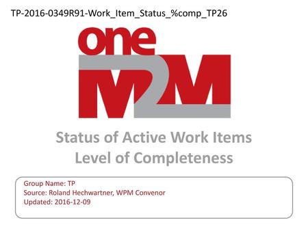 Status of Active Work Items Level of Completeness