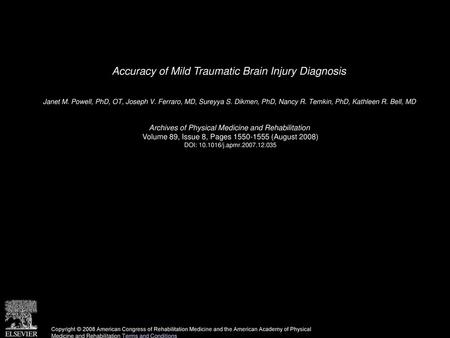 Accuracy of Mild Traumatic Brain Injury Diagnosis