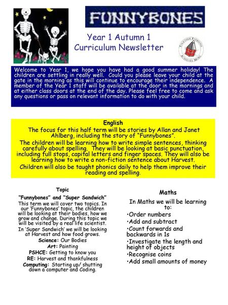 Year 1 Autumn 1 Curriculum Newsletter
