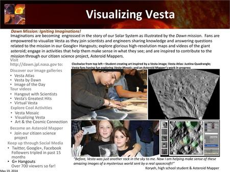 Visualizing Vesta Dawn Mission: Igniting Imaginations!