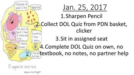 Jan. 25, 2017 Sharpen Pencil Collect DOL Quiz from PDN basket, clicker