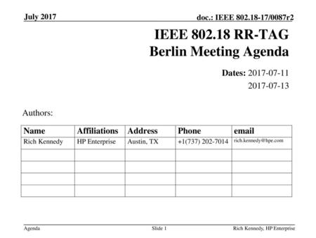 IEEE RR-TAG Berlin Meeting Agenda