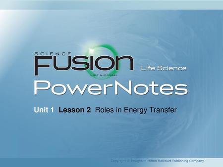 Unit 1 Lesson 2 Roles in Energy Transfer