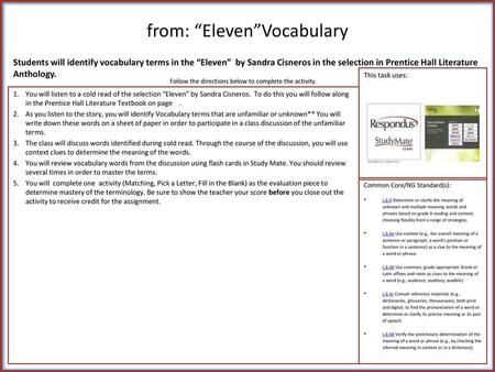 from: “Eleven”Vocabulary
