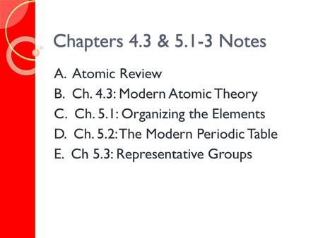 Chapters 4.3 & Notes A. Atomic Review