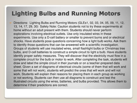 Lighting Bulbs and Running Motors