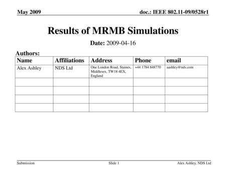 Results of MRMB Simulations