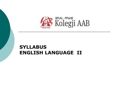 SYLLABUS ENGLISH LANGUAGE II