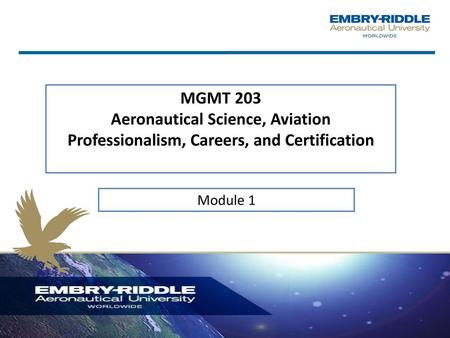 MGMT 203 Aeronautical Science, Aviation Professionalism, Careers, and Certification Module 1.