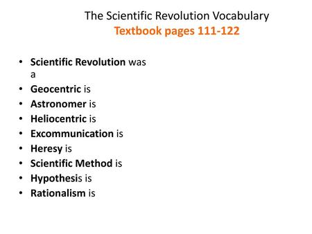 The Scientific Revolution Vocabulary Textbook pages