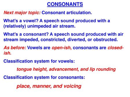 Consonants Next Major Topic Consonant Articulation Ppt Video Online Download