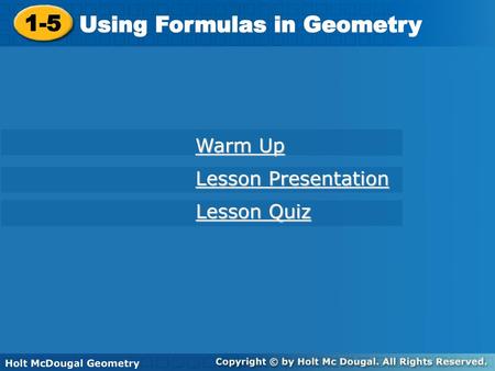 Using Formulas in Geometry