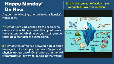 Turn in the seminar reflection if you completed it over the weekend.