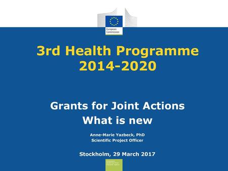 3rd Health Programme Grants for Joint Actions What is new